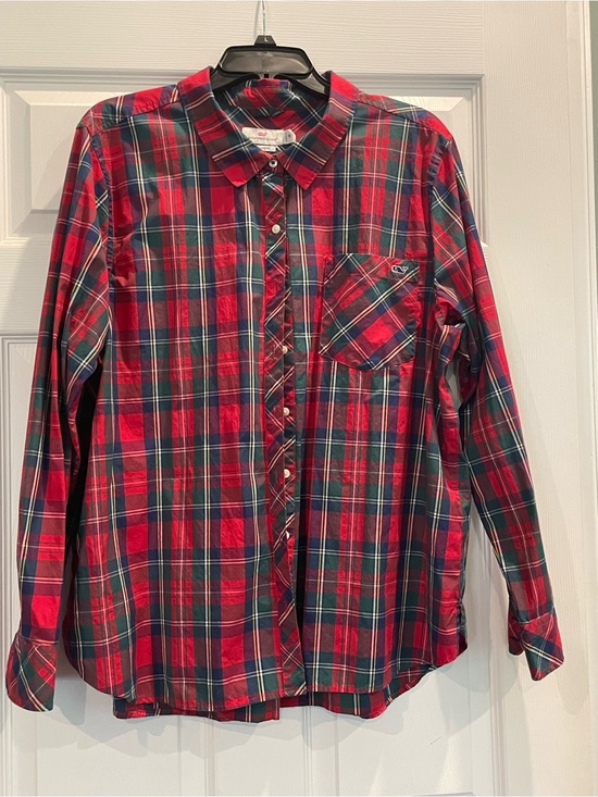 Vineyard Vines Tops - Vineyard Vines Red and Green Plaid Button-Up Blouse Size 18